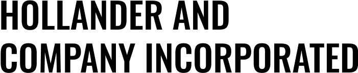 Black text reads "HOLLANDER AND COMPANY INCORPORATED" in all capital letters on a transparent background.